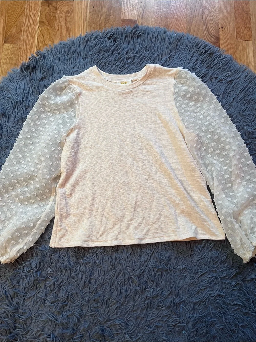 Anthropologie Maeve Cream Textured Puff Sleeve Sweater Top Size M